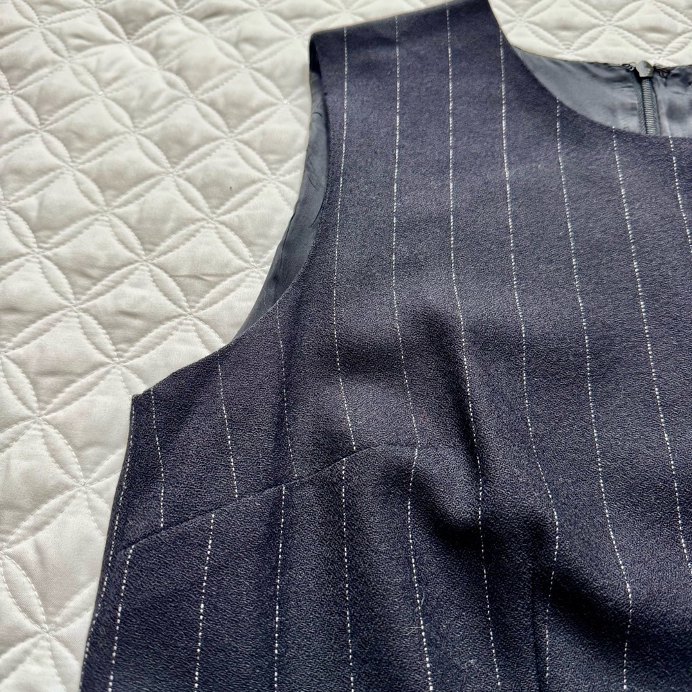 Amanda Smith 100% Pure Wool Navy Blue White Stripe Sheath Sleeveless Dress Sz 8 - Picture 7 of 15